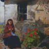 Peasant Girl Knitting Diamond Painting