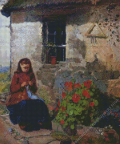 Peasant Girl Knitting Diamond Painting