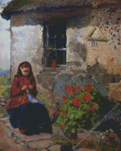 Peasant Girl Knitting Diamond Painting