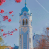 The Blue Church With Pink Tree Diamond Painting