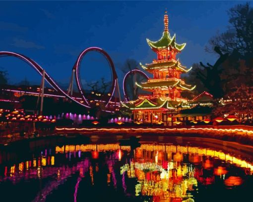 Tivoli Gardens Park By Night Diamond Painting