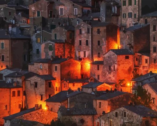 Tuscany Buildings At Night Diamond Painting