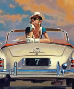 Vintage Woman With Car Diamond Painting