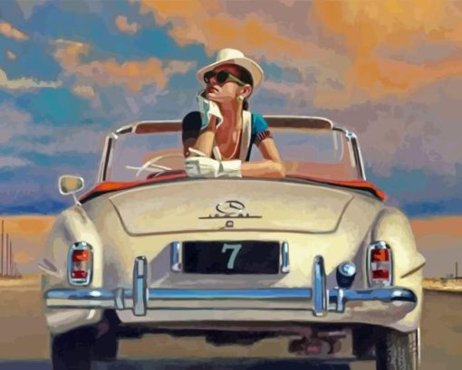 Vintage Woman With Car Diamond Painting