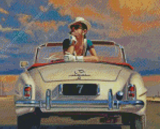 Vintage Woman With Car Diamond Painting