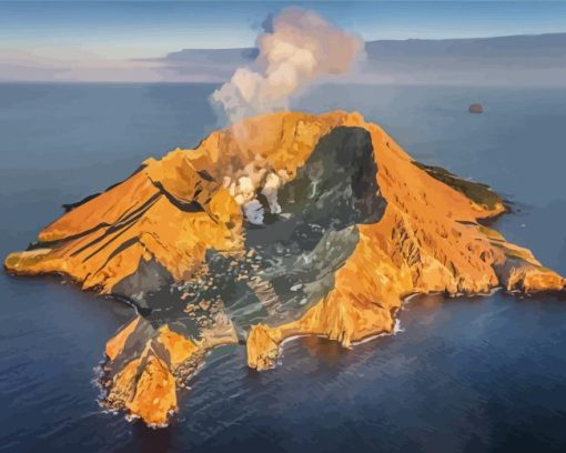 Volcano In Middle Of The Ocean Diamond Painting