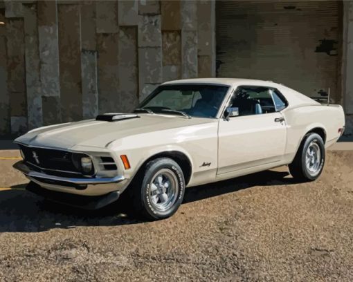 White 1970 Ford Mustang Diamond Painting