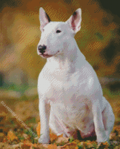 White Bull Terrier On Autumn Leaves Diamond Painting