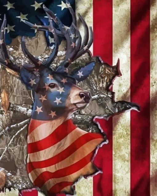 Whitetail Flag Diamond Painting