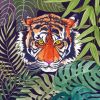 Wild Tiger Behind Large Leaves Diamond Painting