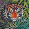 Wild Tiger Behind Large Leaves Diamond Painting