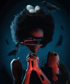 Afro Girl And Crows Diamond Painting