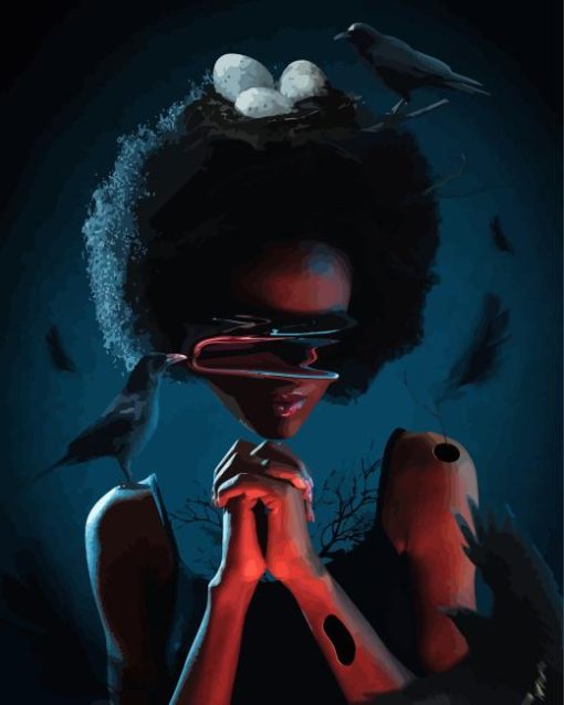 Afro Girl And Crows Diamond Painting