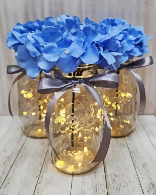 Blue Hydrangeas In Jars Diamond Painting