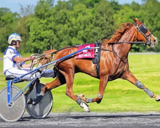 Brown Horse Harness Racing Diamond Painting