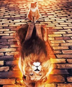 Cat Reflection Lion Diamond Painting