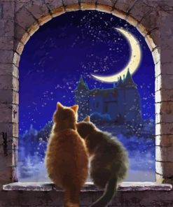 Cats Watching Moon Diamond Painting