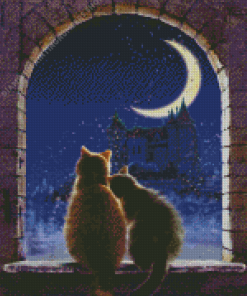 Cats Watching Moon Diamond Painting