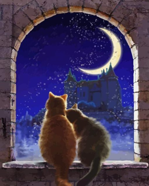 Cats Watching Moon Diamond Painting