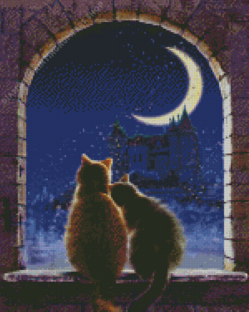 Cats Watching Moon Diamond Painting