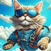 Cool Cat Skydiving Diamond Painting