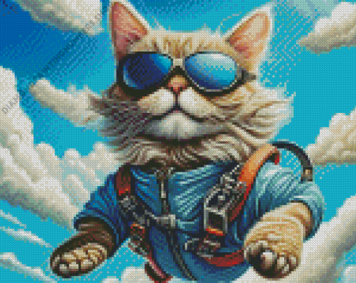 Cool Cat Skydiving Diamond Painting