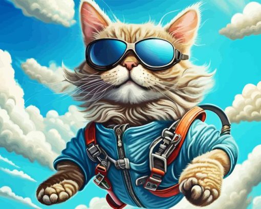 Cool Cat Skydiving Diamond Painting