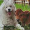 Cow And White Dog Diamond Painting