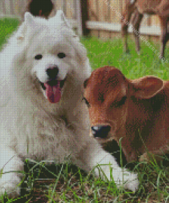 Cow And White Dog Diamond Painting