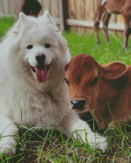 Cow And White Dog Diamond Painting