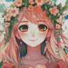 Cute Floral Anime Girl Diamond Painting