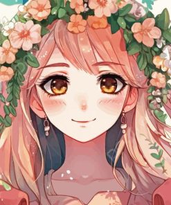 Cute Floral Anime Girl Diamond Painting