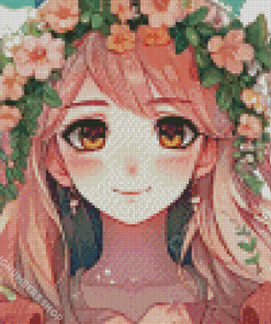 Cute Floral Anime Girl Diamond Painting