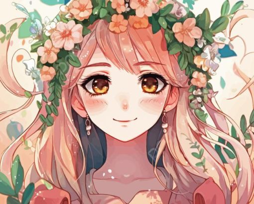 Cute Floral Anime Girl Diamond Painting