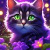 Cute Cat With Purple Flowers Diamond Painting