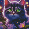 Cute Cat With Purple Flowers Diamond Painting