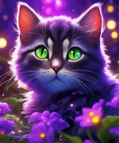 Cute Cat With Purple Flowers Diamond Painting