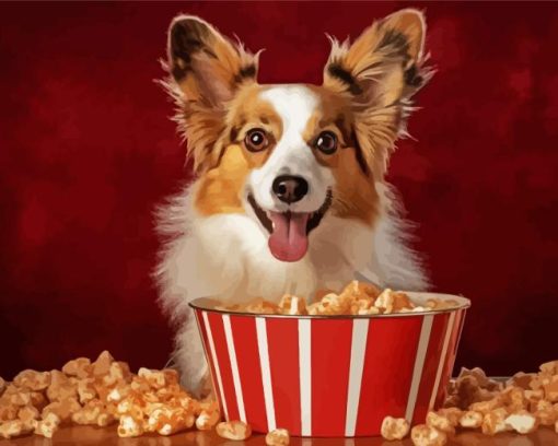 Dog Eating Popcorn Diamond Painting