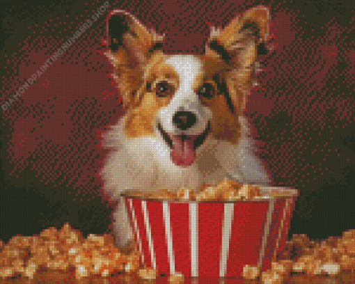 Dog Eating Popcorn Diamond Painting