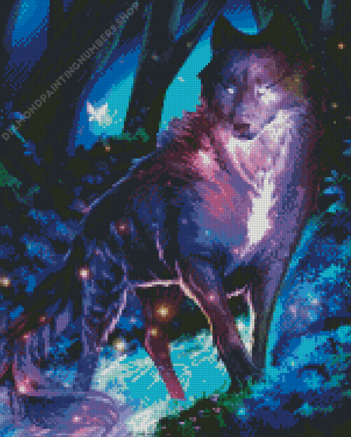 Galaxy Spirit Wolf In Forest Diamond Painting