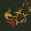 Girl And Pigeons Diamond Painting