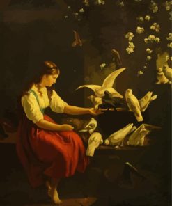 Girl And Pigeons Diamond Painting