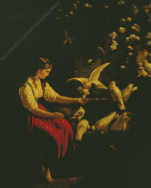 Girl And Pigeons Diamond Painting