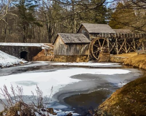 Mabry Mill With Frozen Water Diamond Painting