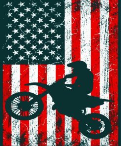 Motorcycle Silhouette On Flag Diamond Painting