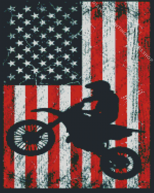 Motorcycle Silhouette On Flag Diamond Painting