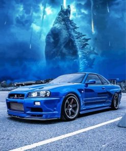 Nissan Skyline Gtr R34 Blue Car Diamond Painting