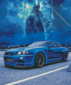 Nissan Skyline Gtr R34 Blue Car Diamond Painting