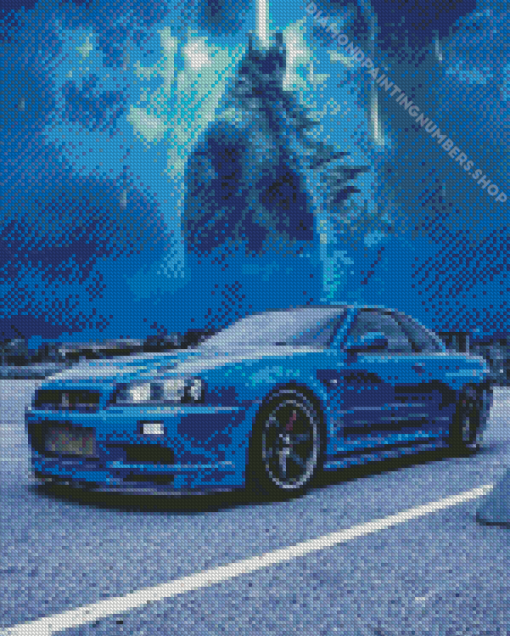 Nissan Skyline Gtr R34 Blue Car Diamond Painting