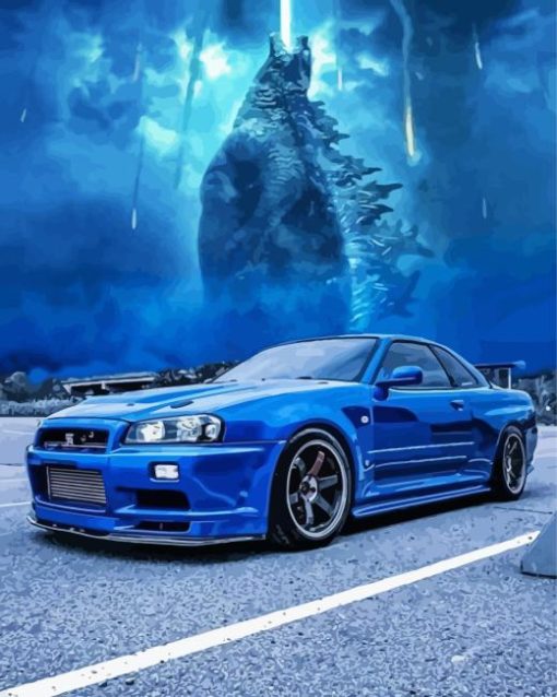 Nissan Skyline Gtr R34 Blue Car Diamond Painting